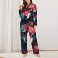 thumbnail image 2 of Lsque Red Flame Wolf Head Pattern Long Sleeve Pajama Set for Women - Soft 2-Piece Sleepwear and Loungewear Set with Pockets, Comfy Nightwear-X-Large, 2 of 7