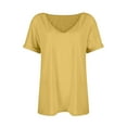 thumbnail image 4 of Hogleaql Short Sleeve Blouses for Women Soft V-Neck Blouse Fashion Solid Relaxed Fit Loose Fit Outfits Saffron S, 4 of 5