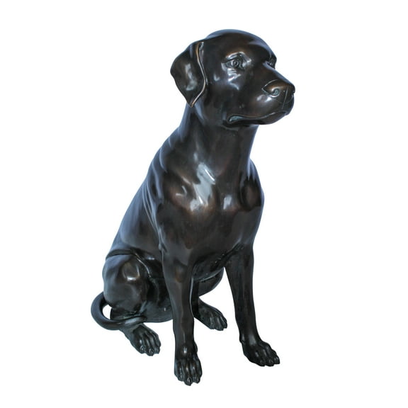 Nifao Large Bronze Chocolate Labrador Dog Statue Sitting Pose – Home Decor Sculpture, 22"L x 12"W x 27"H
