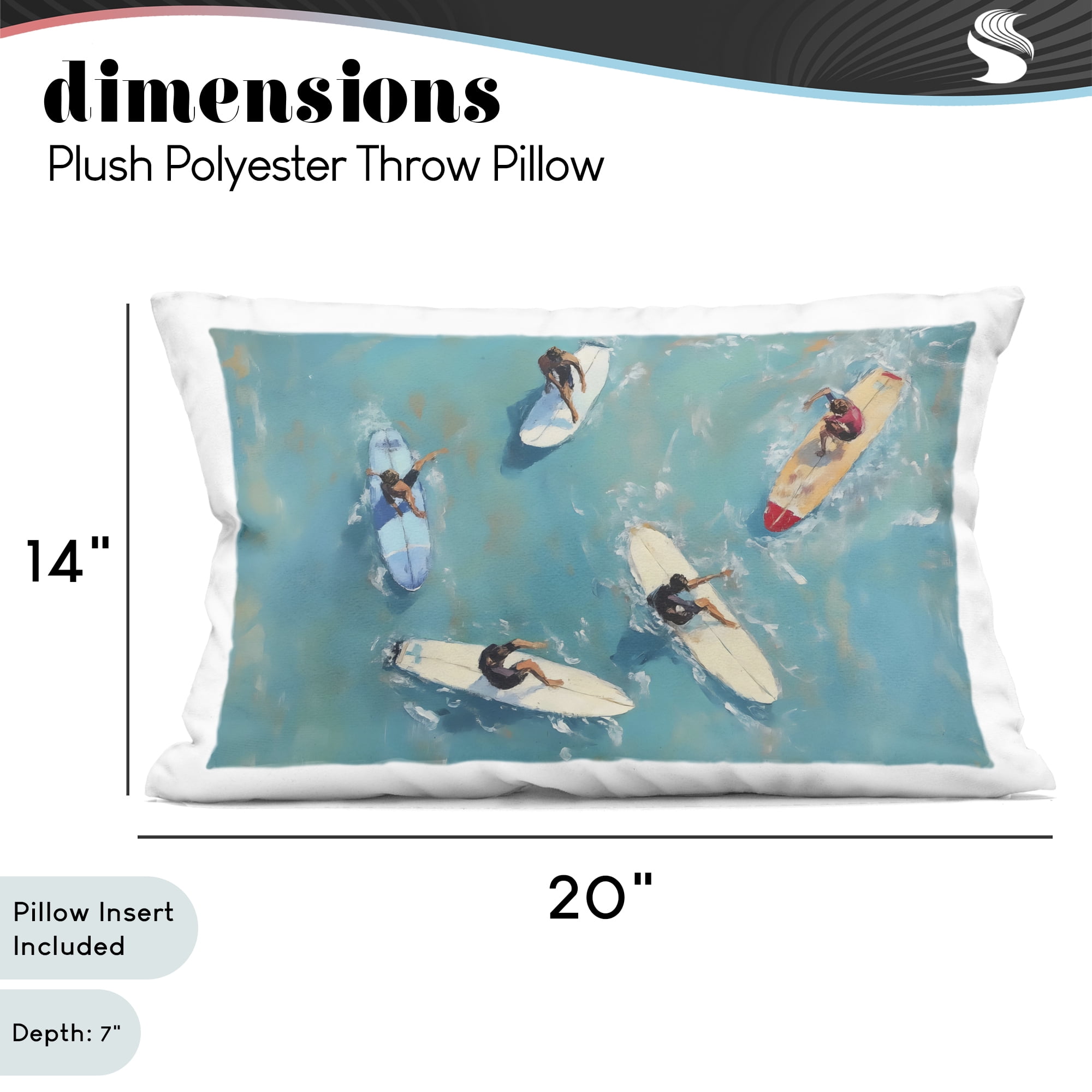 Stupell Industries Group of Surfers at Sea Decorative Printed Throw Pillow, design by LSR Design Studio, 14 x 7 x 20