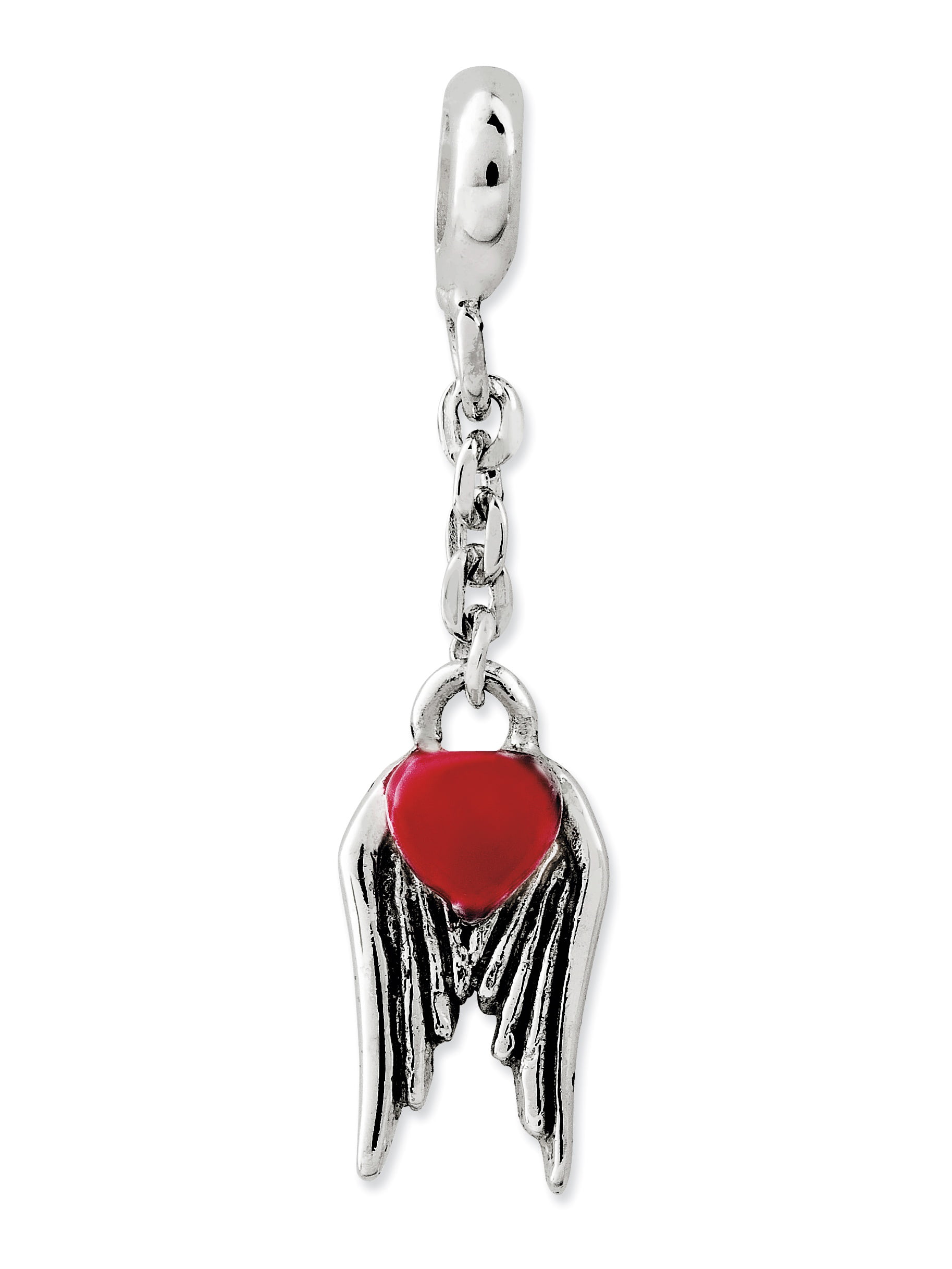 Jewelry Stores Network Sterling Silver Red Enameled Heart Wings 1 2 Inch Dangle Enhancer 26x6mm