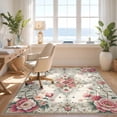 thumbnail image 3 of Design&I 3'x5' Washable Area Rug Pink Vintage Boho Scrolling Botanical Border Girly Bathroom Hallways for Home Office, Hallway, Low Profile & Durable Daily Traffic Ready, 3 of 7