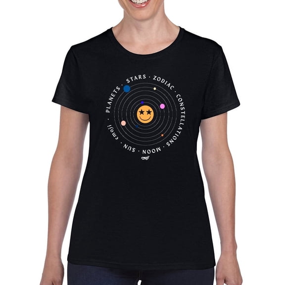 Galactic Smiley - Cosmic Orbit Emoji Graphic Women's T-shirt