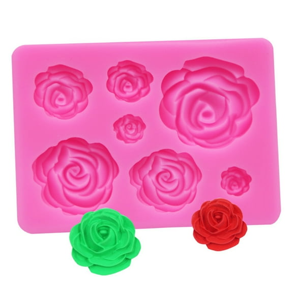 Heldig 7 Cavity Roses Collection Fondant Candy Silicone Mold for Sugarcraft Cake Decoration, Cupcake Topper, Polymer Clay, Soap Wax Making Crafting