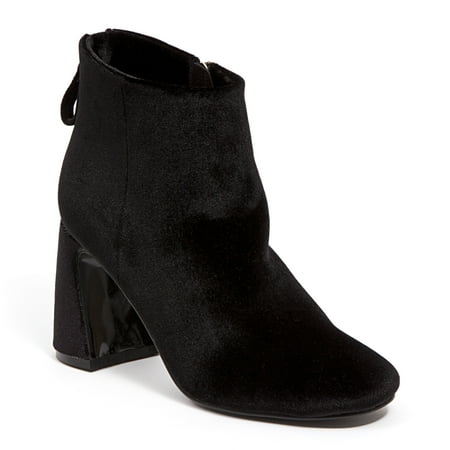Ninety Union MARVELOUS-BLK-8 Velvet Ankle Bootie with Zipper & Wrapped Block Heel, Black - Size 8