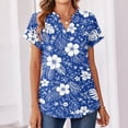 thumbnail image 4 of BOMYJESK Women's Tops Short Sleeve V Neck Tee Shirts Business Casual Floral Print Basic Blouses 2026 Summer Fashion Going Out Loose Fit Outfits Blue L, 4 of 7