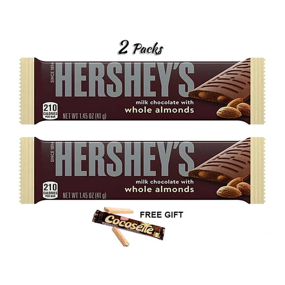Hershey's Milk Chocolate-Whole Almonds Candy, 1.45 oz (2 Bars) - Winrock Store Offer
