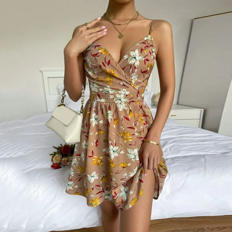 Buy Women's Summer Floral Spaghetti Strap Mini Dress, Sleeveless