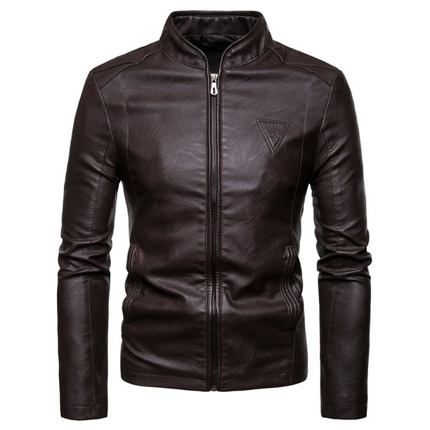 Chaqueta de cuero a la moda para hombre, además de forro polar, chaqueta de moto, chaqueta de cuero cálida Pompotops oipoqjl13750
