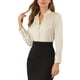 thumbnail image 5 of Camisa de satén de oficina con botones de manga larga y cuello alto con volantes para mujer Inspire Chic en color beige, 5 of 7