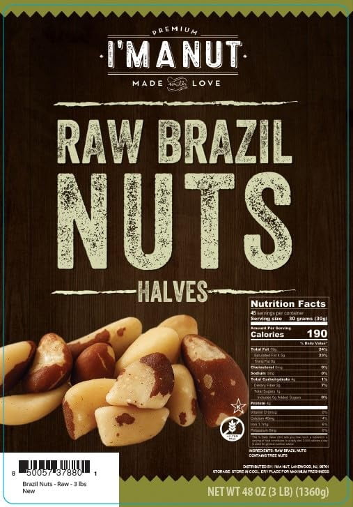 Raw Broken Brazil Nuts, 3 lbs (48oz) – Premium Wild Harvested, High Selenium, Batch Tested Peanut & Gluten Free, Non-GMO, Kosher, Resealable Bag