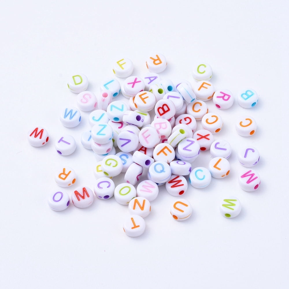 Acrylic Horizontal Hole Letter Beads Craft Style Flat Round Mixed Color 7mm in diameter 3mm thick hole: 1.5mm 4550pcs/500g