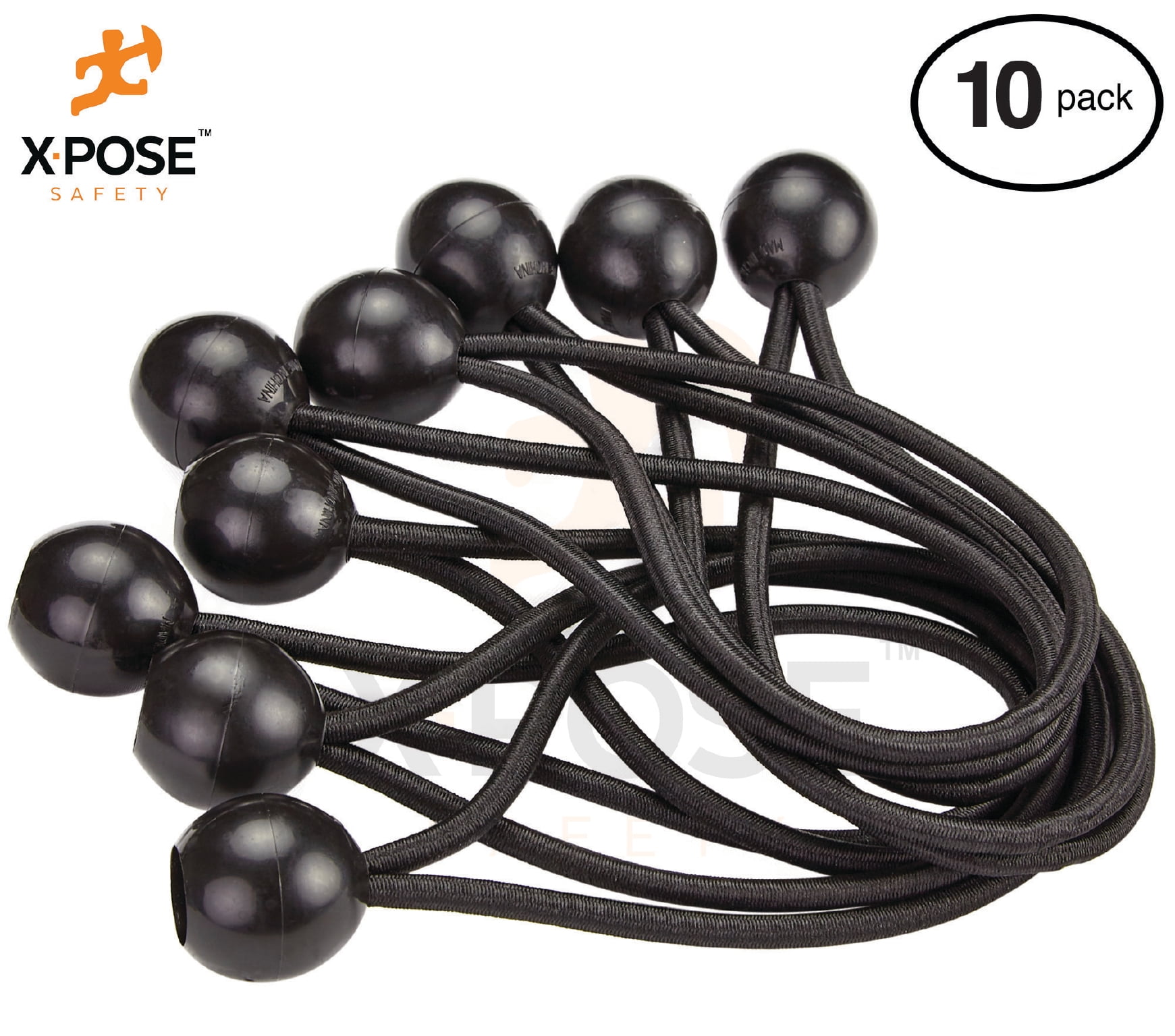 Xpose Safety Bungee Ball Cords 6” 25 Pack Heavy Duty Black Stretch