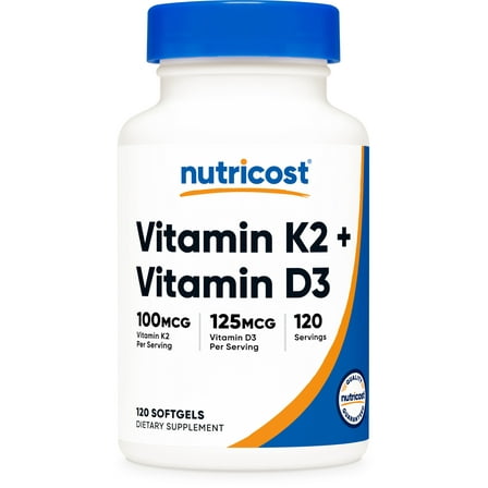 Nutricost Vitamin K2 (100mcg)   Vitamin D3 (5000 IU) 120 Softgels, Supplement