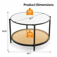 thumbnail image 7 of Ktaxon Rustic Coffee Table for Living Room, Round Glass Tabletop with Rattan Shelves Storage Central Table, 30.7" x 18.9", Black, 7 of 7