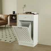 ELECWISH Kitchen Tilt Out Trash Can Cabinet Freestanding Trash Bin Holder Storage Drawer Waste Bin-Wooden Recycling Trash Cabinet,White