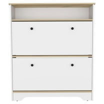 FM FURNITURE Brandford 2-Shelf Engineered Wood Shoe Rack in Light Oak/White