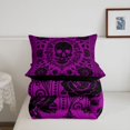 thumbnail image 5 of Homewish Spooky Halloween Skull Queen Comforter Set,Boho Damask Floral Comforter Sets Queen,Hot Purple,Black Reversible,3pcs,1 Comforter and 2 Pillowcases, 5 of 7