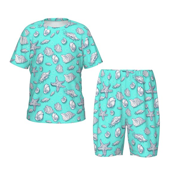 Balery Seashell And Starfish Conjunto de Pijama Infantil de Manga Corta con Estampado – Ropa de Dormir de Algodón Suave-3X-Large