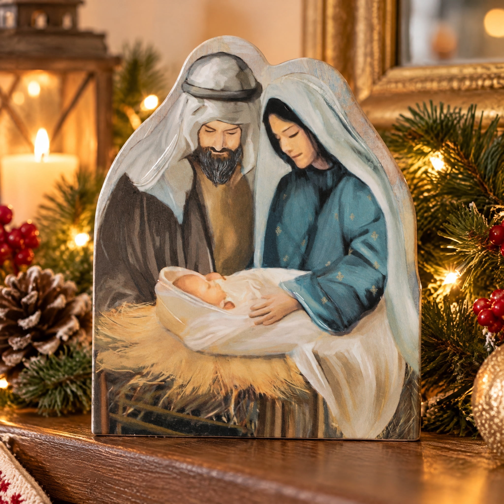 Mary, Joseph, and Baby Jesus Artwork Christmas Decoration, Multicolor, 5.3", by Holiday Time