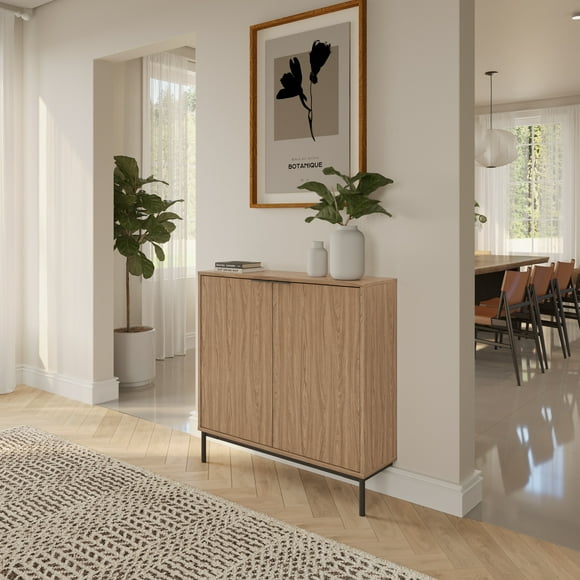 Nexera Slim 2-Door Storage Accent Cabinet, Light Walnut