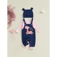 thumbnail image 4 of Neborn Baby Girl Spring Fall Outfit Striped Long Sleeve Romper Giraffe Embroidery Overall Pants Hat 0 3 6 9 12 18 Months Cute Clohtes Set, 4 of 8