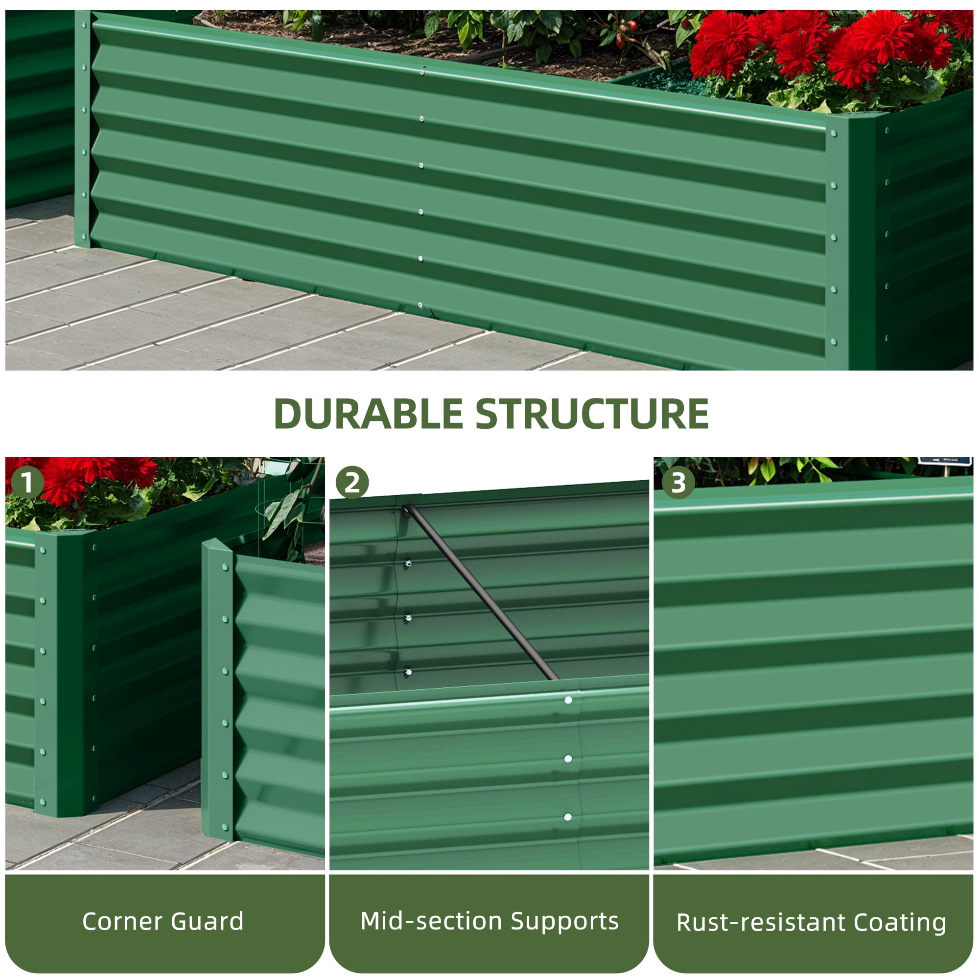 Uforic 6x3x1.5ft Galvanized Metal Raised Garden Bed Kit, Outdoor Planter Box with Gloves & Support Rod for Vegetables Flowers, Green
