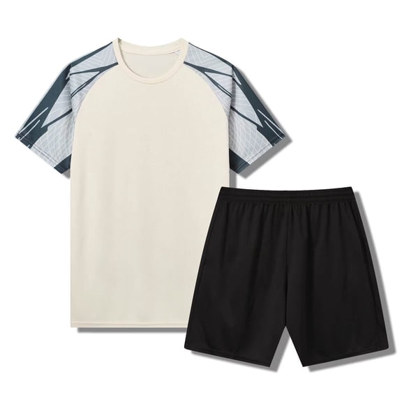 ITSAME Boys Athletic Outfits 2-Piece Crewneck T-Shirt and Shorts Quick-Dry Kids Sport Clothes Set Beige Size 13-15