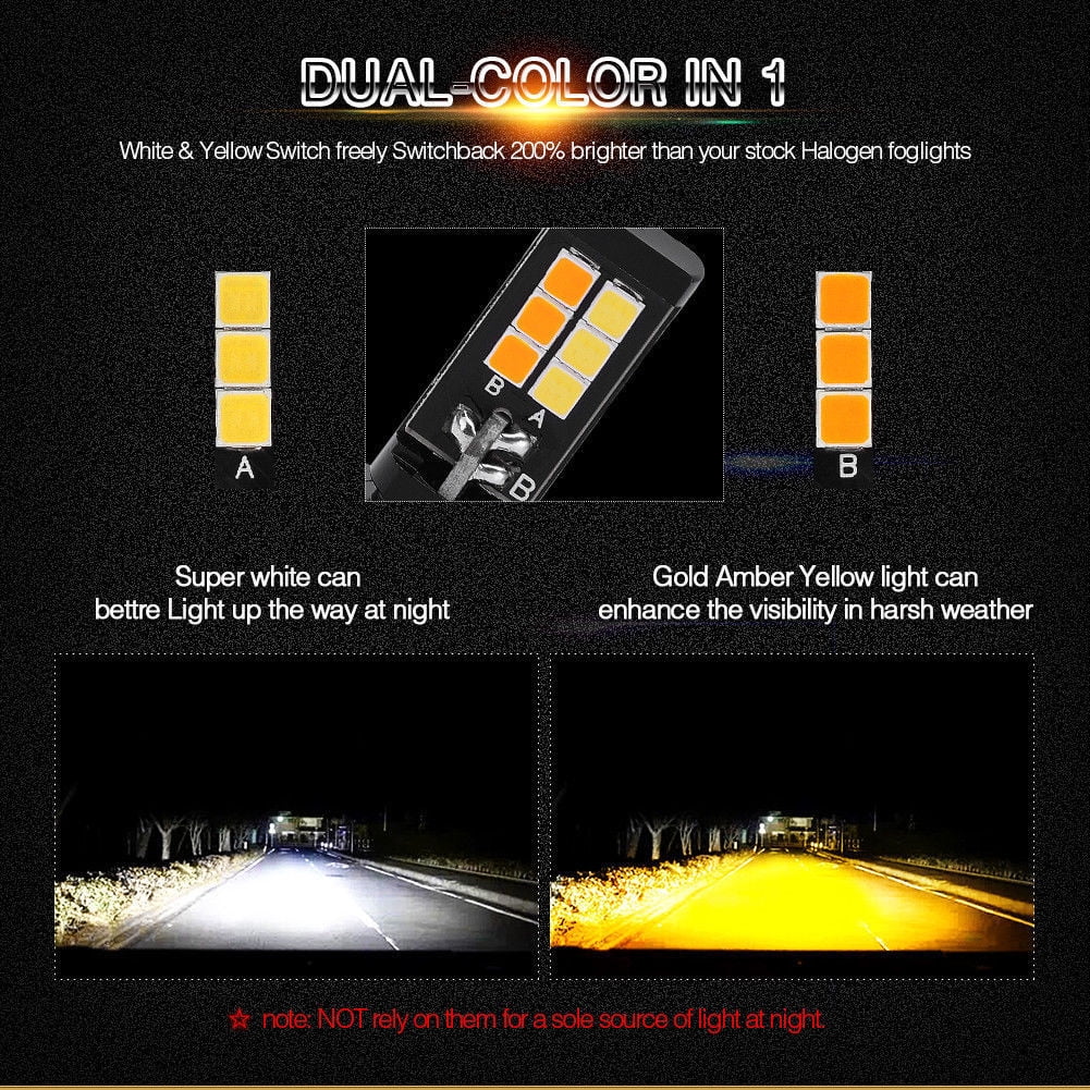 2x H3 160W LED Fog Light Bulbs White Yellow Dual Color 2600LM