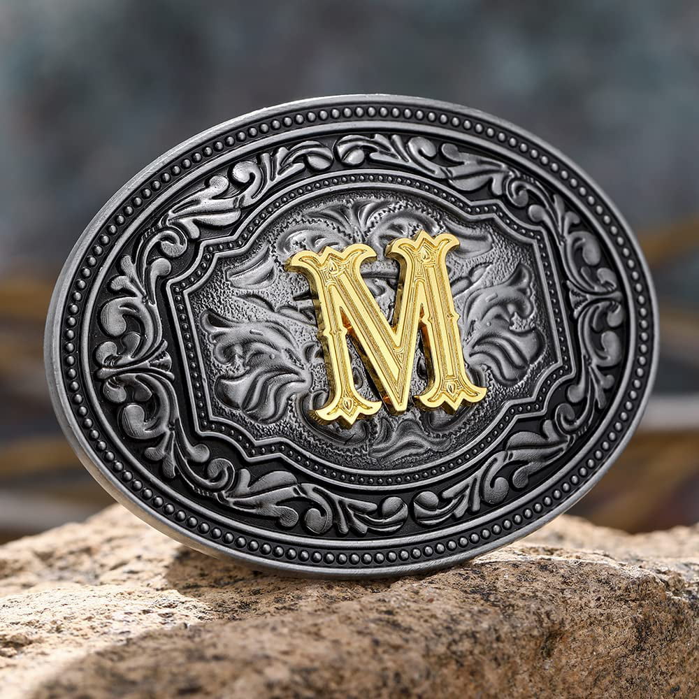 Byjccar Western Belt Buckle for Men Large Cowboy Belt Buckle Initial Cowboy  Rodeo Belt Buckle Gold with Letters ABCDGL to Z