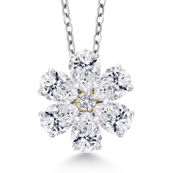 Gem Stone King 2.17 Cttw Lab Grown Diamond Pendant Necklace for Women | 925 Silver and 10K Yellow Gold | Gemstone Birthstone | Pear Shape 6X4MM | F-G Color | VS2-SI1 Clarity | With 18 inch Chain