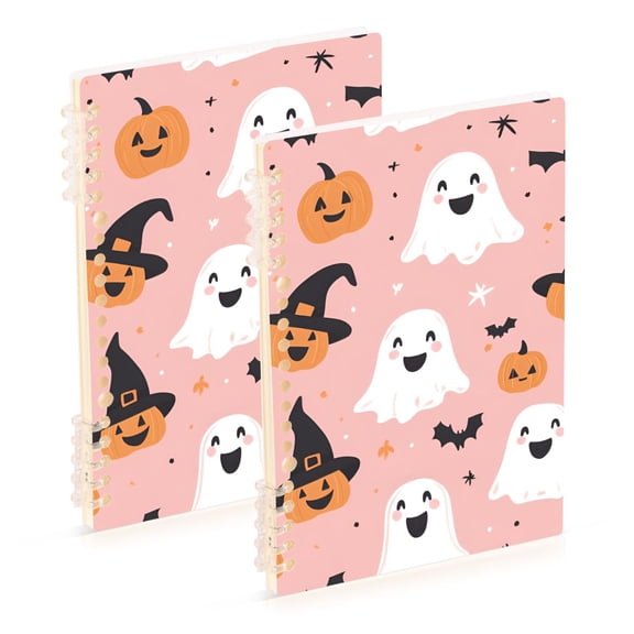 FORMRS 1-Subject Spiral Notebook 8" x 5" College Ruled 60 Refillable Sheet A5 Hard Cover, 2 Pack, Pastel Pink Halloween
