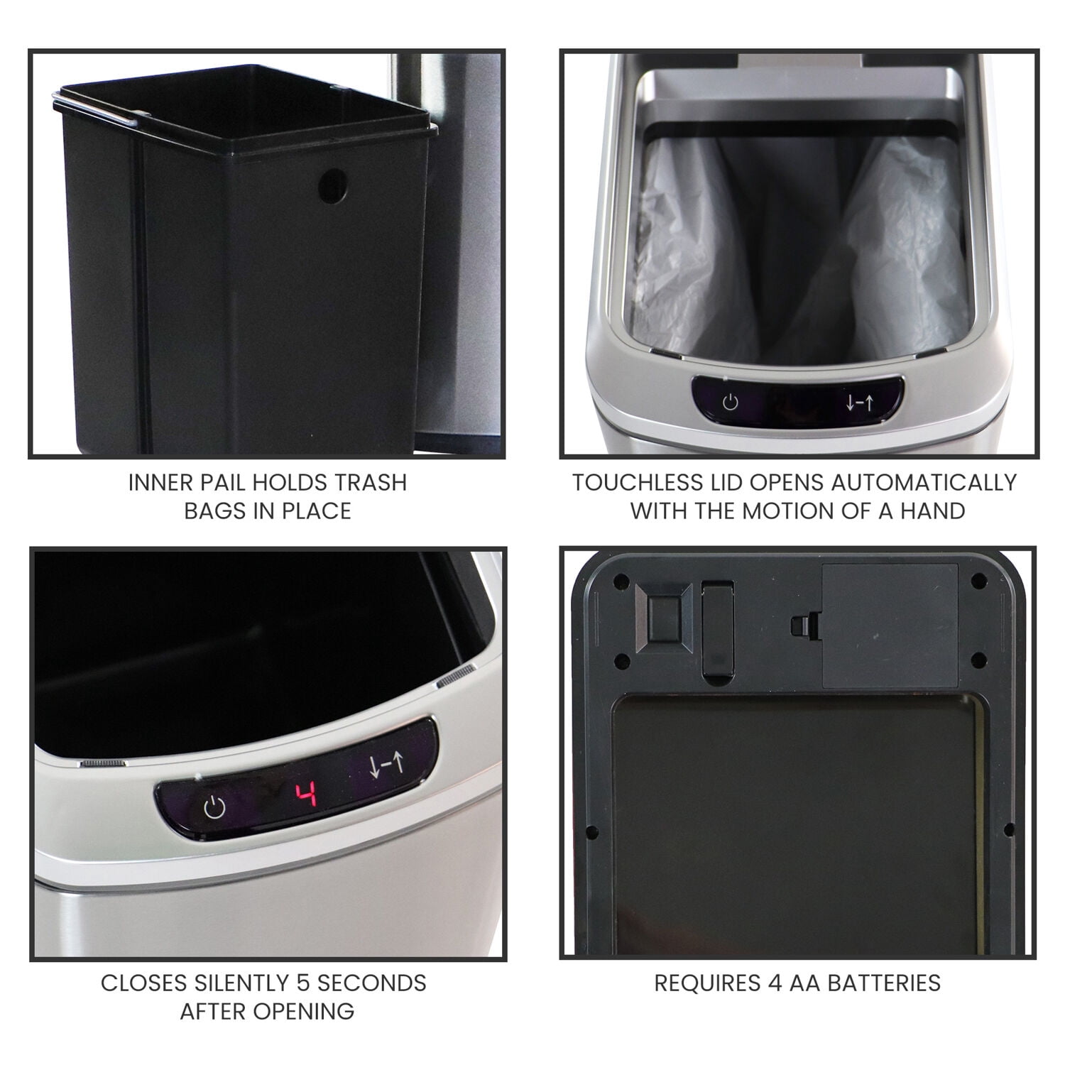 Hanover Hands Free Garbage Bin, Fingerprint resistant, Soft Close, Sensor Lid, 12 Liter/3.2 Gallon
