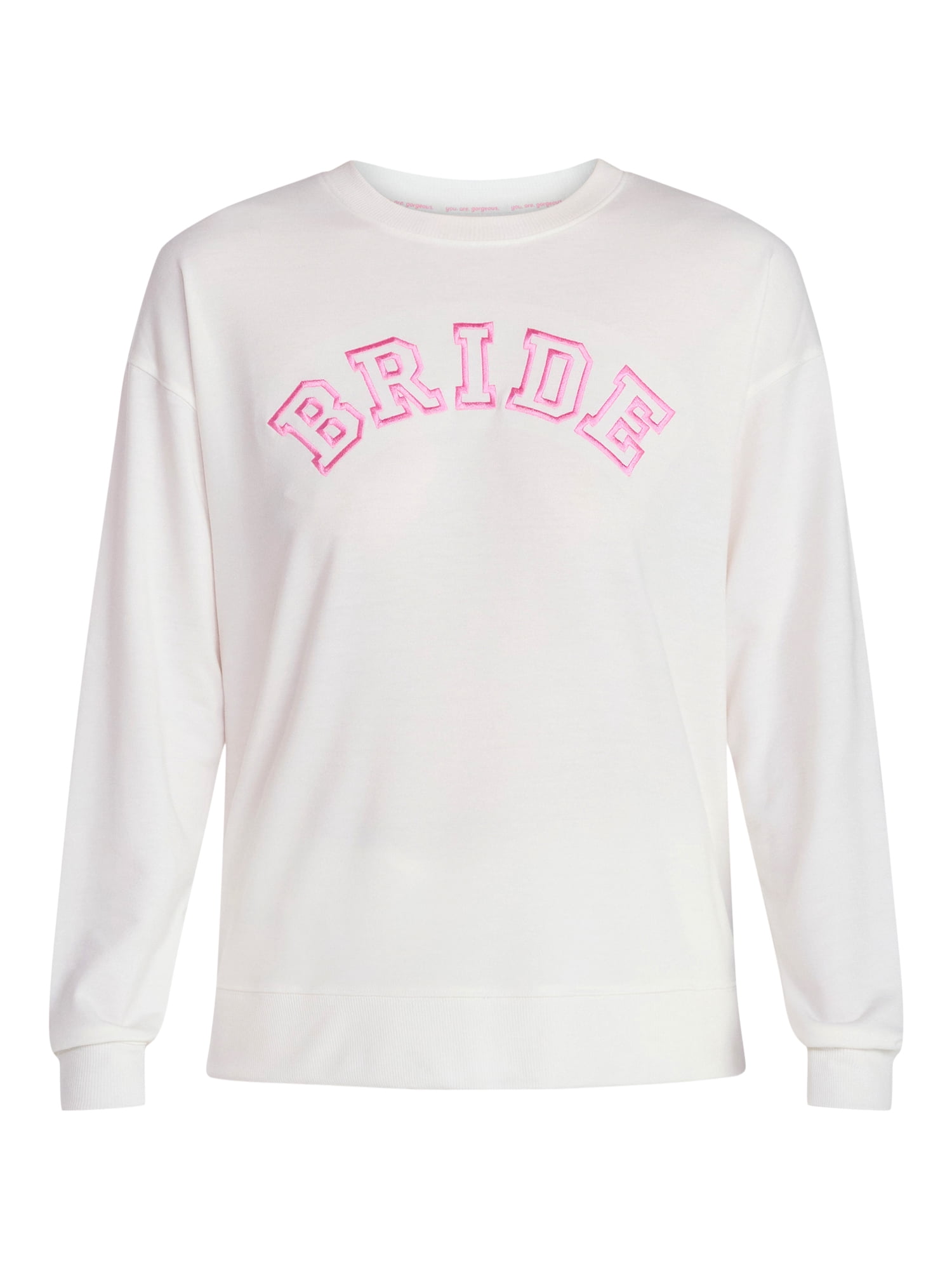 Joyspun Women's French Terry Knit Bridal Long Sleeve Sleep Top, Sizes XS to 3X