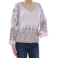 thumbnail image 2 of FREE PEOPLE Womens Purple Printed Bell Sleeve Knit Bell Sleeve V Neck Top XS, 2 of 3