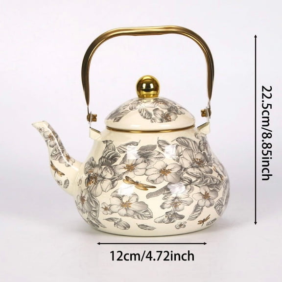 Oioii Vintage Floral Enameled Steel Tea Kettle, Colorful Porcelain Enamel Teapot, Stovetop Safe Teakettle, for Home Kitchen Use & Kitchen Decor,B