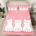 thumbnail image 2 of Manfei Cute White Cat Twin Sheet Sets for Teen, Dreamy Stars Print Twin Fitted Sheet, Kawaii Cartoon Kitten Flat Sheet, Super Cozy Room Decor, 3-Piece, 2 of 7