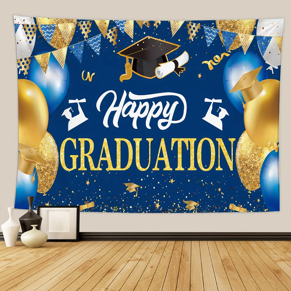 Graduation Party Decorations Happy Graduation Banner, Blue Gold