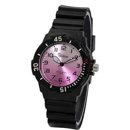 Blekon Collections Womens 32mm Gradient Style Dial Buckle Strap Watch (Pink-Black)