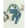 thumbnail image 2 of Bagilaanoe 2PCS Toddler Baby Boy Long Pants Set Contrast Color Long Sleeve Sweatshirt Pullover Tops + Drawstring Sweatpants 6M 12M 18M 24M 3T Kids Casual Sweatsuits, 2 of 8