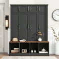 thumbnail image 2 of Euroco Versatile Hall Tree with 4 Hanging Hooks, Brown Wood Grain Bench, Entryway Cabinet with Open Compartments for Living Room and Hallway, 2 of 9
