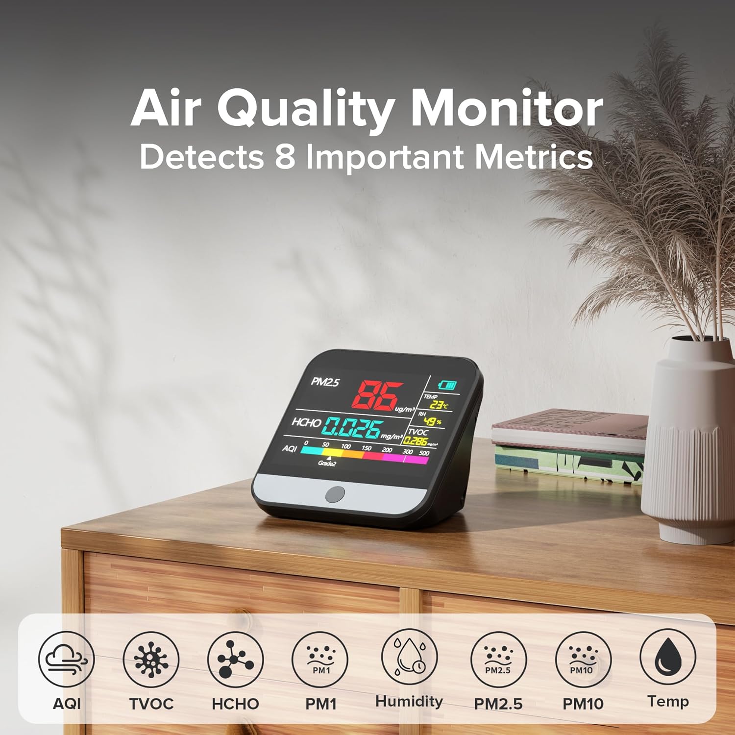 Air Quality Monitor 13-in-1, Air Monitor For Indoor, carbon dioxide temperature and humidity detector
