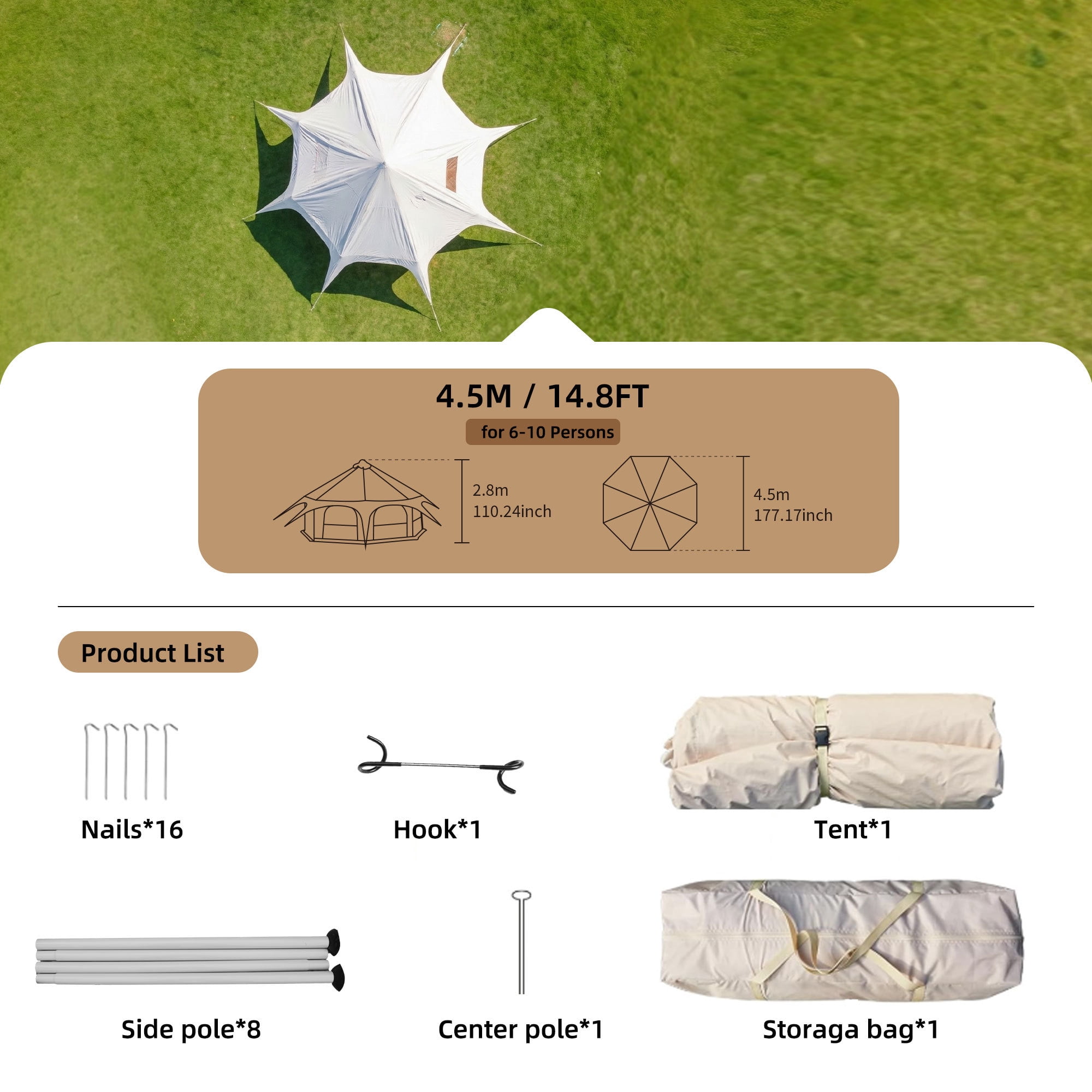 Leumius Family Camping Tent, Waterproof Glamping Yurt Tent with Stove Jack, 600D Oxford Waterproof Tent for Outdoor Parties Camping Hiking Travel Beige