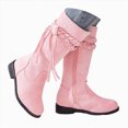 thumbnail image 3 of KPOPLK Big Girls Knee High Western Boots Braided Strap Tassel Low Heel Casual Riding Boots for Little Kids(12.5,Pink), 3 of 9