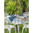 thumbnail image 3 of Outdoor Tablecloths with Umbrella Hole & Zipper, Blue Coastal Round Tablecloth 54 Inch, Nautical Starfish Eucalyptus Leaf Coral Striped Waterproof Table Cloth, Patio/Pool/Picnic Table Covers, 3 of 8