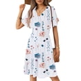 thumbnail image 3 of UVN Summer Dresses for Women Short Sleeve V Neck A-Line Midi Dress Boho Beach Floral Print Sundress, 3 of 8
