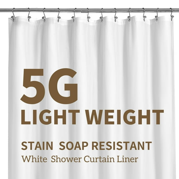 Barossa Design Lightweight White PEVA Shower Curtain Liner Plastic with 3 Magnets, Waterproof -72" x 72"