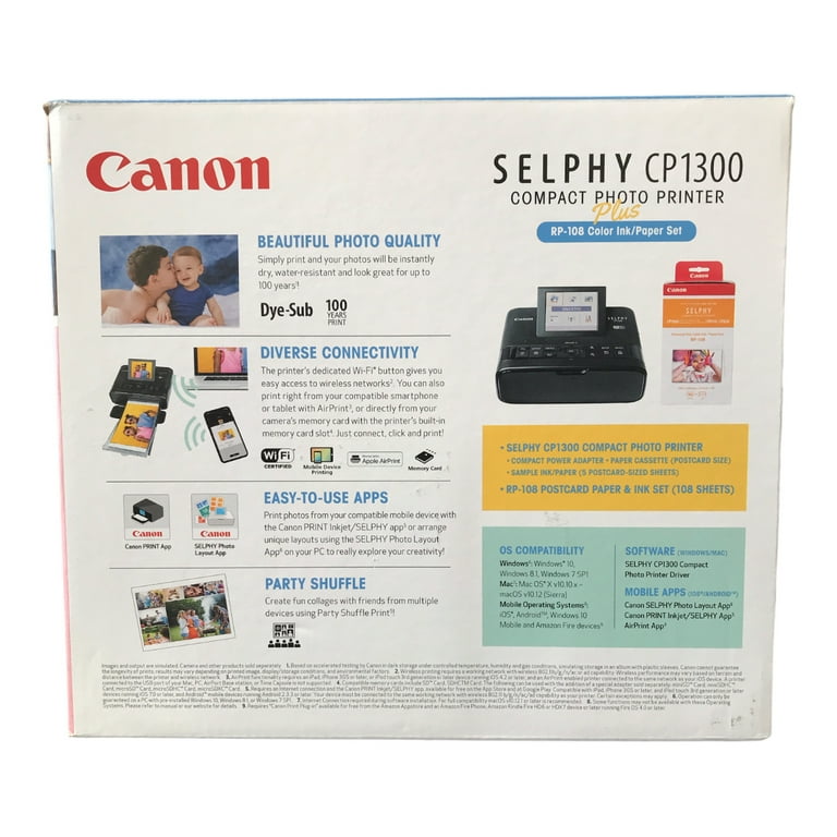 Canon SELPHY CP1300 Compact Photo Printer with RP-108 Ink