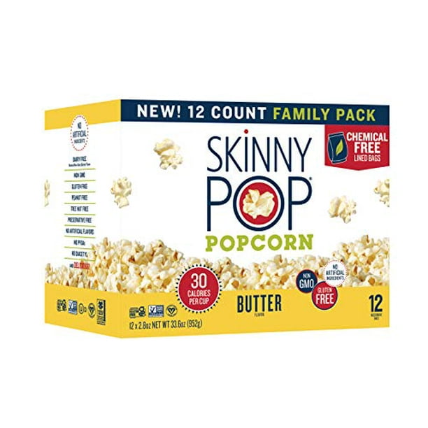 SkinnyPop Butter Microwave Popcorn, 2.8oz Microwavable Bags (Pack of 12