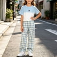 thumbnail image 5 of Mifsaly Girls 2 Piece Outfits Set Ruffle Sleeve Peplum Tops and Wide Leg Pants with Pockets Kids Summer Casual Vacation Clothes Cute Boutique Apparel Holiday Daily Clothes, 5 of 9